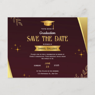 Red Gold Graduation Save the Date Postcard