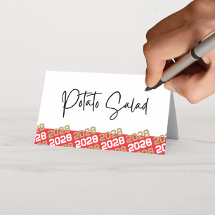 Red & Gold Graduation Year Folding Food or Place Card