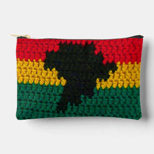 Red Gold Green Black Africa Artisan Crochet Print  Accessory Pouch
