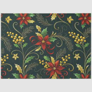 Red Gold Green Christmas Florals Decoupage  Tissue Paper