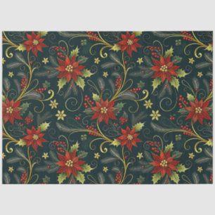 Red Gold Green Christmas Florals Decoupage  Tissue Paper