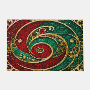 Red Gold Green Christmas Holiday Doormat