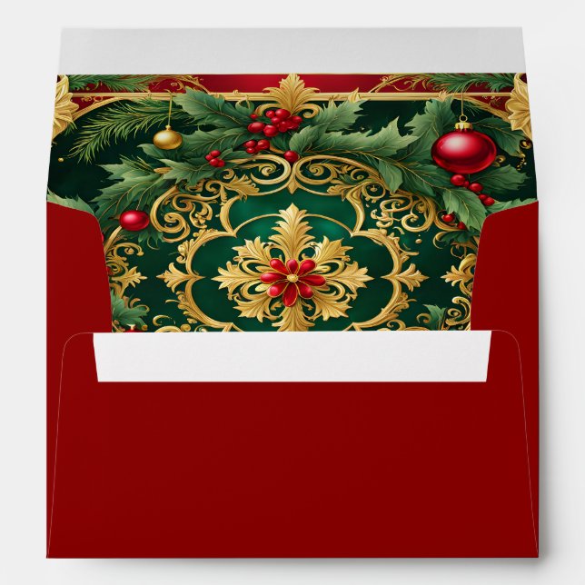 Red Gold Green Christmas Holiday Envelope (Back (Bottom))