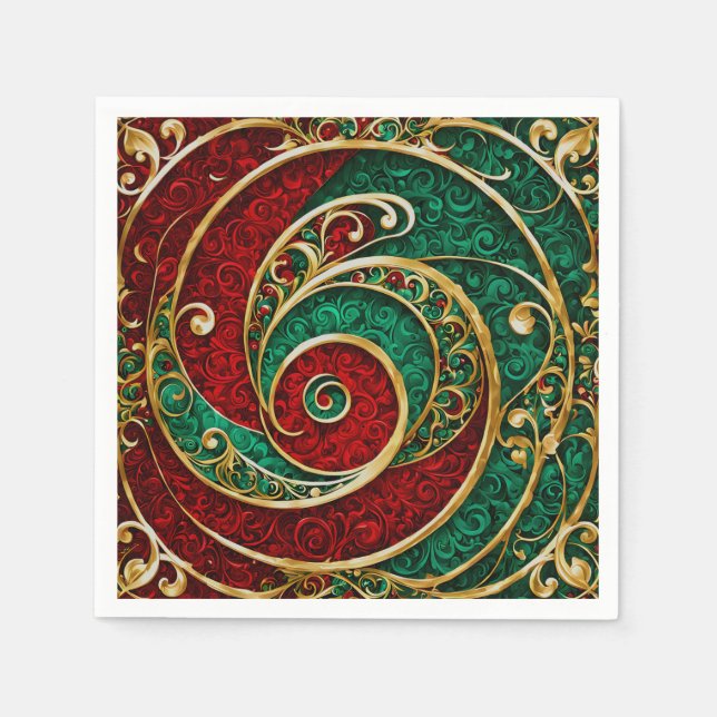 Red Gold Green Christmas Holiday Napkin (Front)