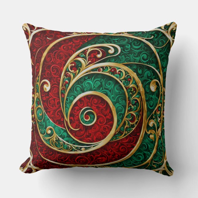 Red Gold Green Christmas Throw Pillow (Front)