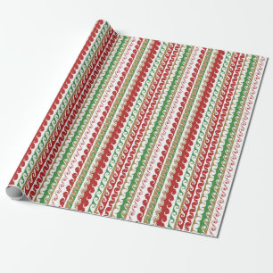 Red, gold, green curly stripe holiday  wrapping paper