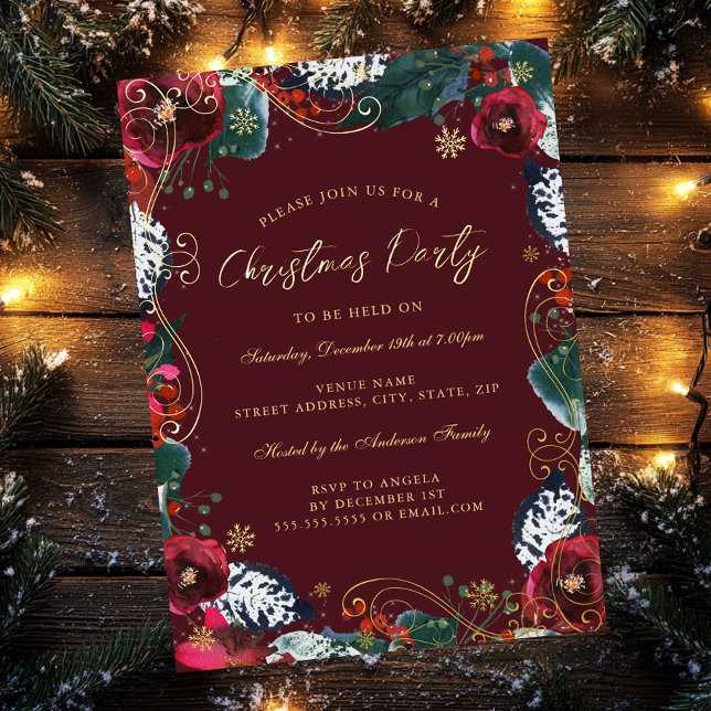 Red Gold Green Floral Swirl Christmas Party  (Creator Uploaded)