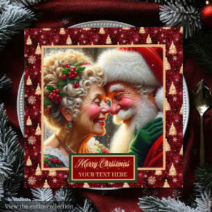 Red Gold Green Holiday Napkins Santa Couple Design