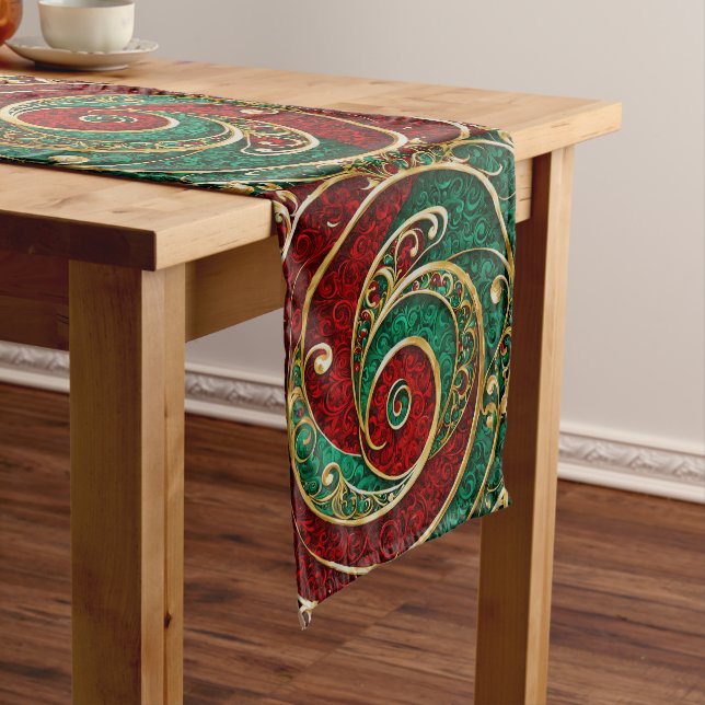 Red Gold Green Holiday Table Runner (In Situ)