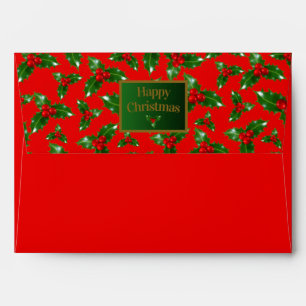 Red Gold Green Holly Berry Pattern – Customised Envelope