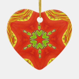 Red Gold Green Mandala Art Print Ceramic Ornament
