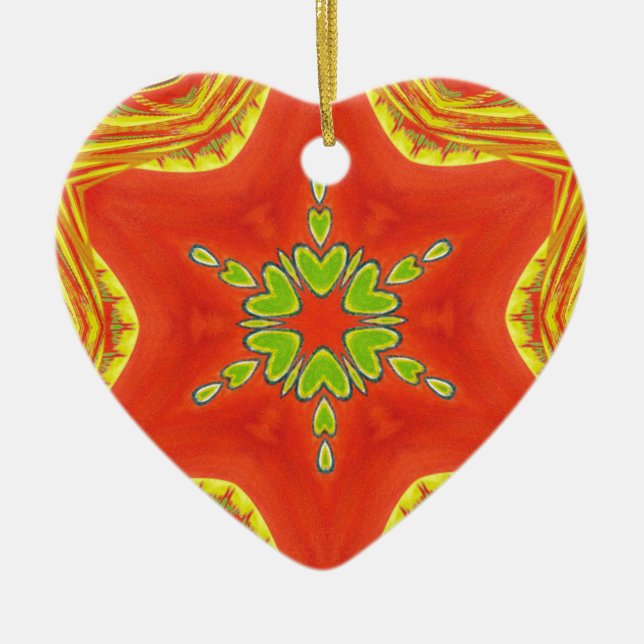 Red Gold Green Mandala Art Print Ceramic Ornament (Front)