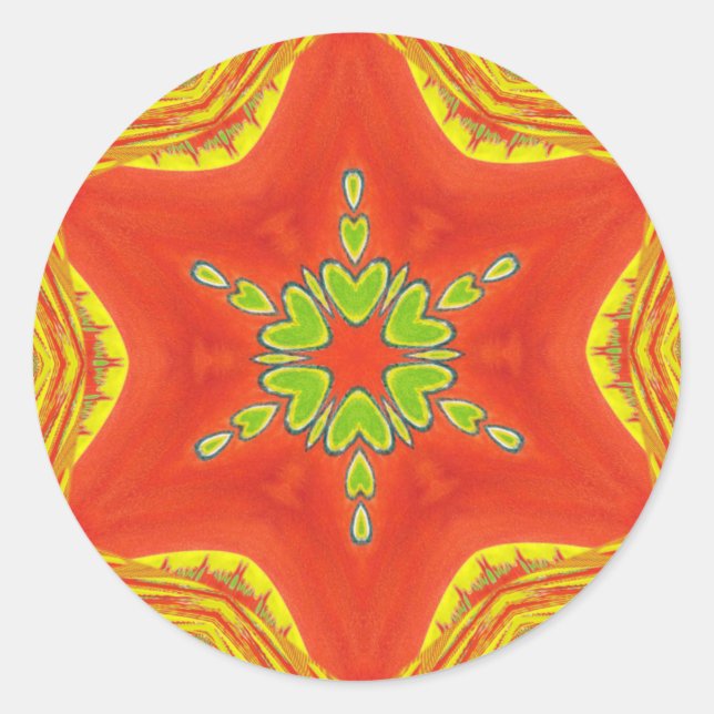 Red Gold Green Mandala Art Print Classic Round Sticker (Front)