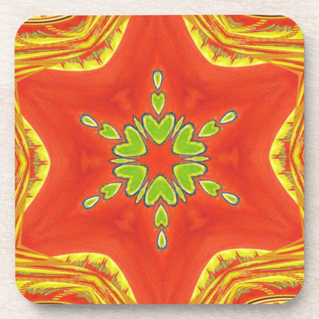 Red Gold Green Mandala Art Print Coaster (Front)