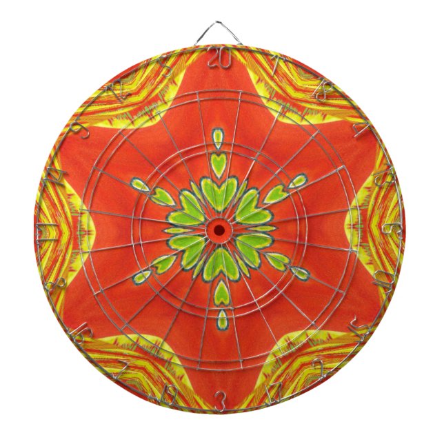 Red Gold Green Mandala Art Print Dartboard (Front)