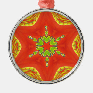 Red Gold Green Mandala Art Print Metal Ornament