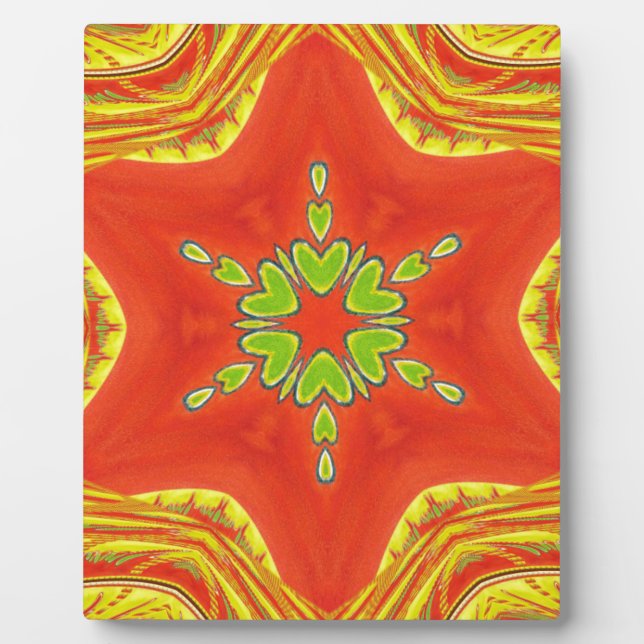 Red Gold Green Mandala Art Print Plaque (Front)