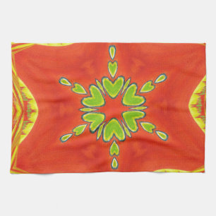 Red Gold Green Mandala Art Print Tea Towel