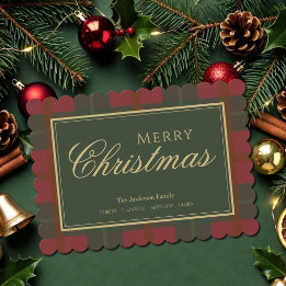 Red Gold Green Merry Tartan Christmas Card