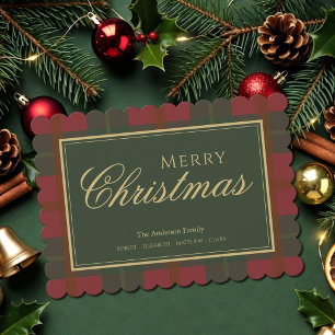 Red Gold Green Merry Tartan Christmas Card
