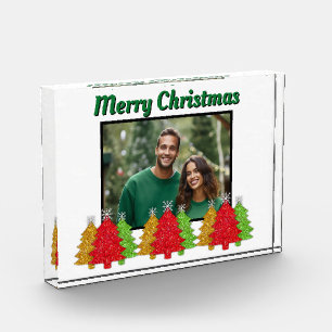Red Gold green sparkle Christmas photo template Block