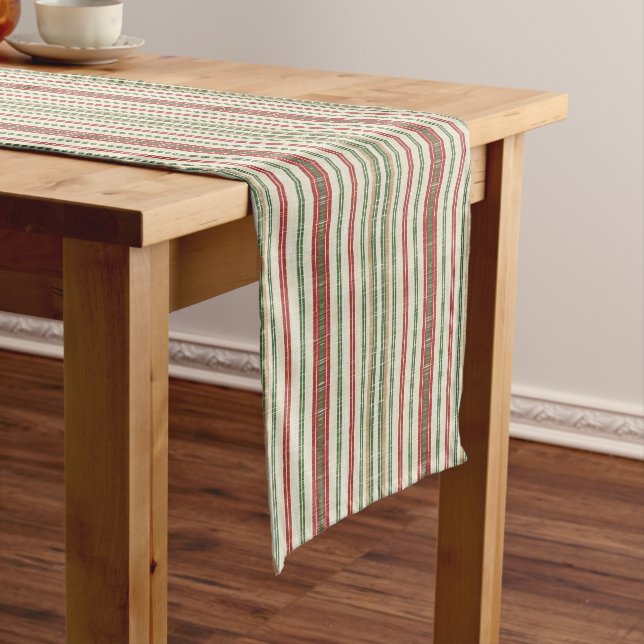 Red Gold Green Stripes Medium Table Runner (In Situ)