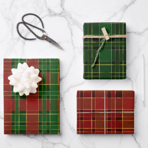 Red, Gold & Green Winter Christmas Plaid Patterns Wrapping Paper Sheet