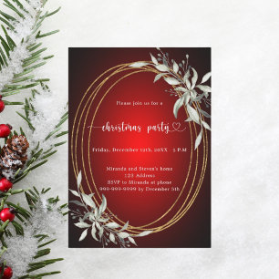 Red gold greenery Christmas Party Invitation