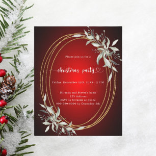 Red gold greenery Christmas Party invitation