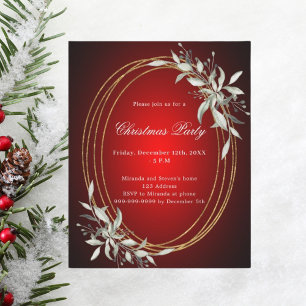 Red gold greenery Christmas Party invitation