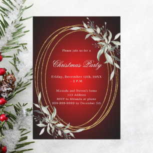 Red gold greenery Christmas Party Invitation