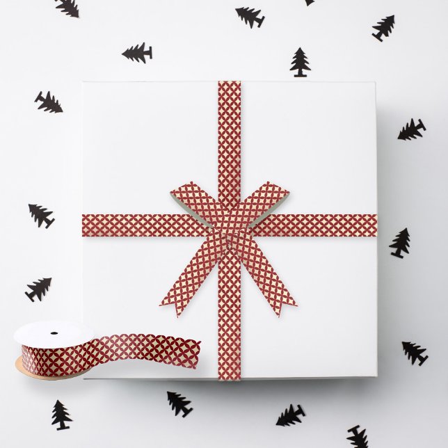 Red & Gold Groovy Retro Pattern Christmas Satin Ribbon (Creator Uploaded)