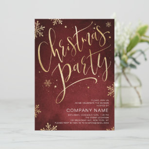 Red gold handwritten calligraphy Christmas Party Invitation