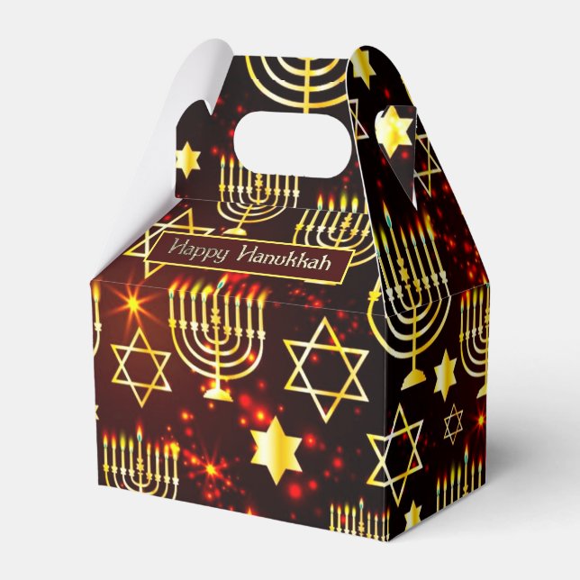 Red & Gold Happy Hanukkah Menorah Gable Favour Box (Front Side)