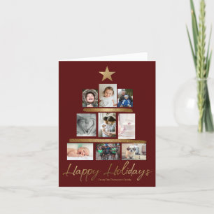 Red Gold Happy Holidays Family Update Photo Holiday Card