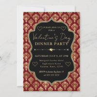 Red & Gold Heart Damask Valentine's Dinner Party