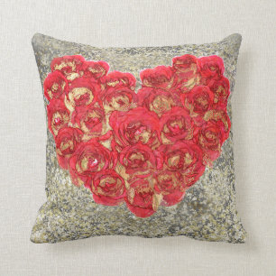 Red & Gold Heart Glam Rustic Love Rustic Valentine Cushion