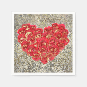 Red & Gold Heart Glam Valentine's Day Party Napkin