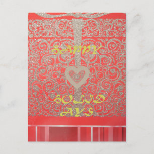 Red & Gold Heart Glitter: Luxurious Happy Christma Holiday Postcard