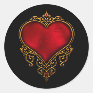 Red Gold Heart Wedding Favour Labels Stickers