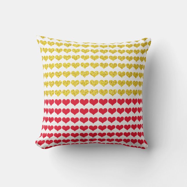 Red Gold Hearts Pattern Ombre 2022 Cute Gift Favou Cushion (Front)
