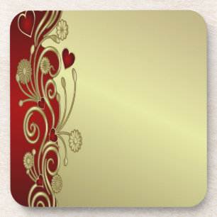 Red & Gold Hearts & Scrolls Coaster