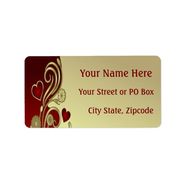 Red & Gold Hearts & Scrolls Label (Front)