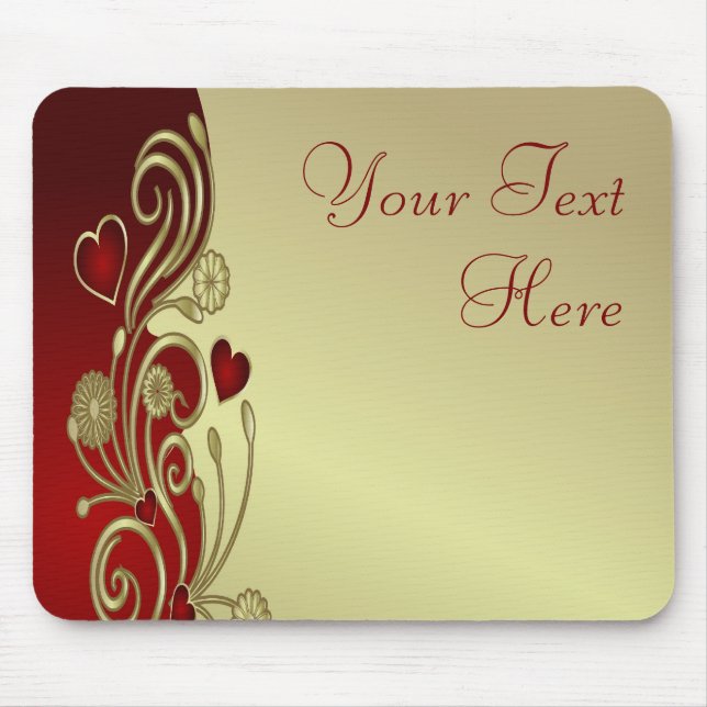 Red & Gold Hearts & Scrolls Mouse Pad (Front)