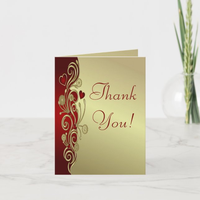 Red & Gold Hearts & Scrolls Thank You (Front)