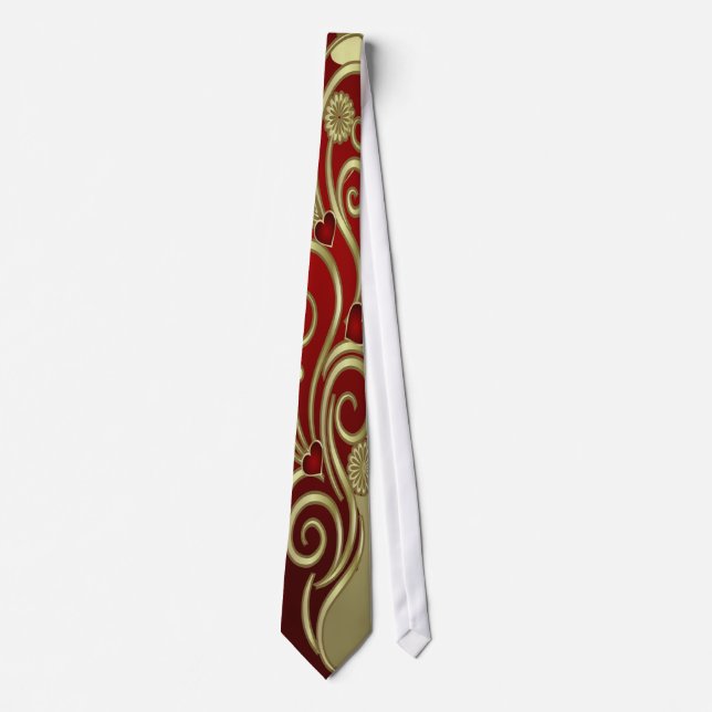 Red & Gold Hearts & Scrolls Tie (Front)
