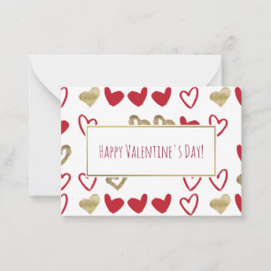 Red & Gold Hearts Valentine Cards 100 pack