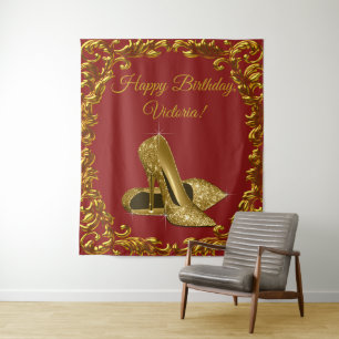 Red Gold High Heel Shoe Birthday Party L Backdrop Tapestry