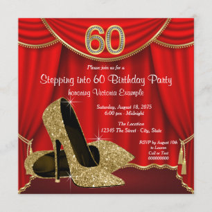 Red Gold High Heel Stepping into 60 Birthday Party Invitation