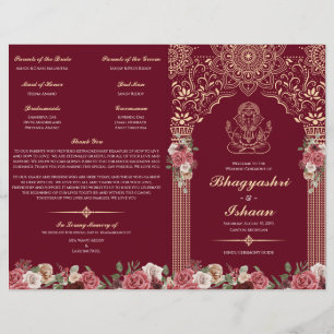 Red & Gold Hindu Wedding Ceremony Folded Program 